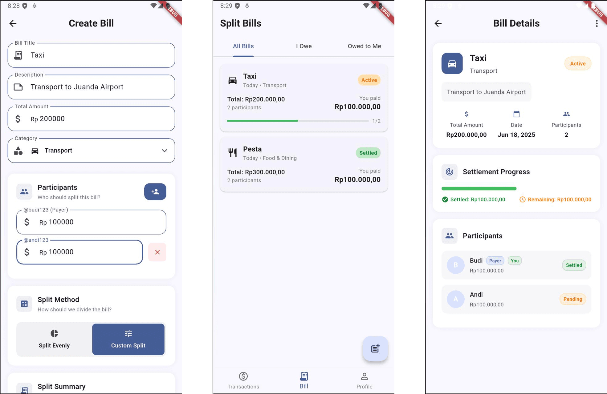 Split bill interface